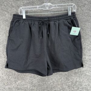 New Rebel Sweat Shorts Women L Large Black  Drawstring Spring Fleece Short